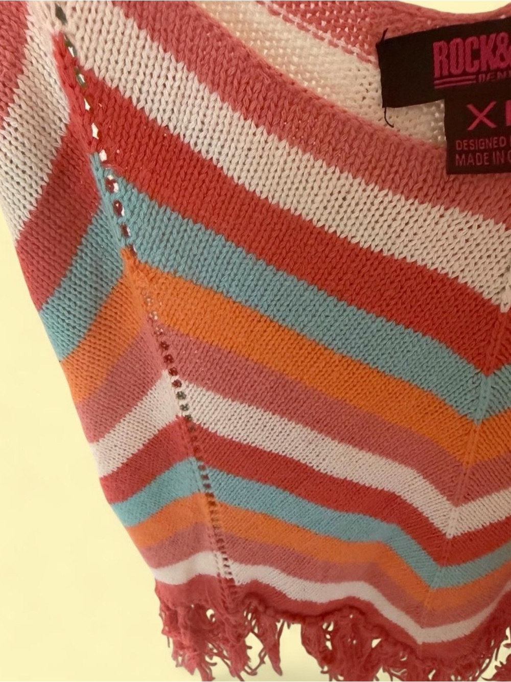 Rock & Roll XL Multicolor Chevron Fringe Knit Tank Boho - Picture 2 of 3